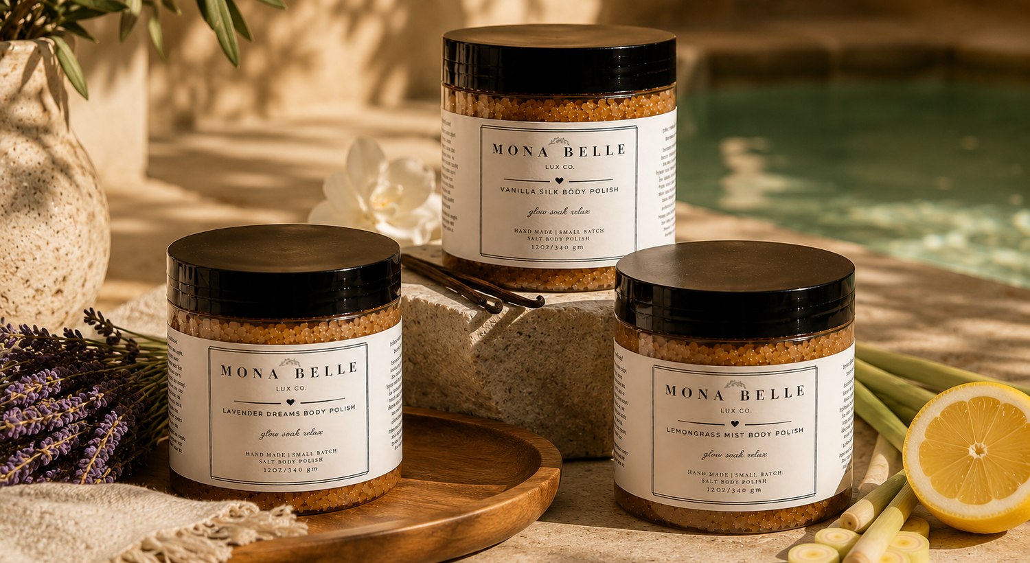 Lavender Dreams, Vanilla Silk and Lemongrass Mist Body Polish together
