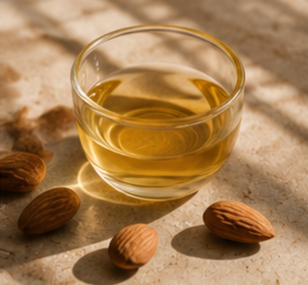 Jojoba and almond oil in a glass dish